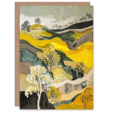 Image of Artery8 Greeting Card Cleveland Way North Yorkshire Moors Painting Ochre Blank For Him Or Her Art Birthday