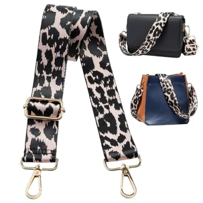 Image of Navaris Replacement Bag Strap Extra Long 75 138cm (29 1/2 54 3/8&quot;) with Clips for Your Purse Handbag Shoulder or Cross Body Black &amp; Pink Leopard