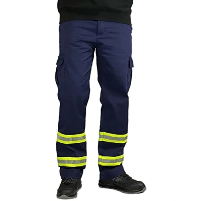 Image of DURUS WORKWEAR Mens Hi Vis Visibility Reflective Cargo Combat Work Trousers Navy