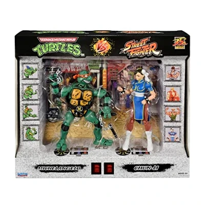 Image of BANDAI 2 Pack Teenage Mutant Ninja Turtles Michelangelo Vs Street Fighter Chun Li Action Figures 6&#039;&#039; And Turtle With Articulation, P81252