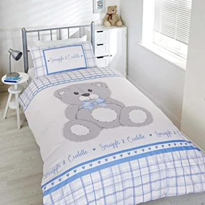Image of Zimel Homes Snuggle and Cuddle Teddy Bear Children Bedding Kids Duvet Cover with Pillow Case (Blue, Single)