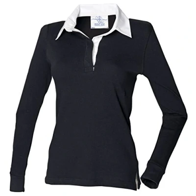 Image of Front Row Women&#039;s Long Sleeve Plain Rugby Shirt Colour:Black/White Size:2XL