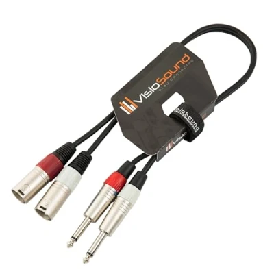 Image of 2 x Male XLR to 6.35mm 1/4&quot; Mono Jack Twin Lead/Audio Signal Patch Cable 0.5m