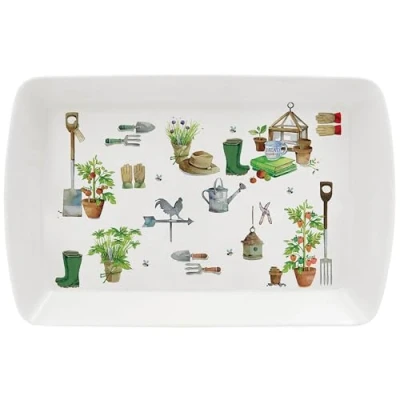 Image of LESSER &amp; PAVEY Small Serving Tray Garden Theme Melamine Design Gardening Lover Gift Snack