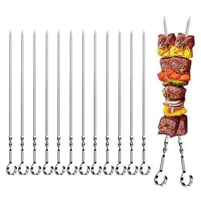 Image of Barbecue Skewers 12pcs(38cm) Kebab Skewers,Kabob Flat,Metal Skewer,Long Stainless Steel Shish Kabob Sticks Wide Reusable Grilling Set for Meat Shrimp Chicken