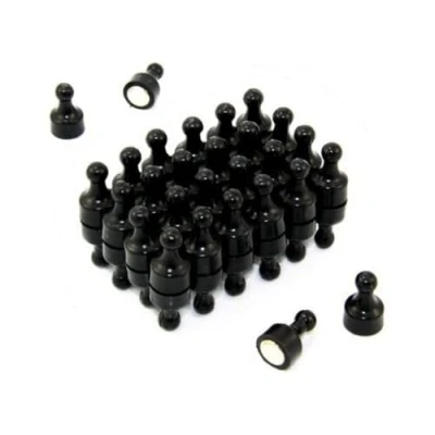 Image of Black Skittle Magnet for Fridge, Office, Whiteboard, Noticeboard, Filing Cabinet 12mm dia x 21mm tall Pack of 48