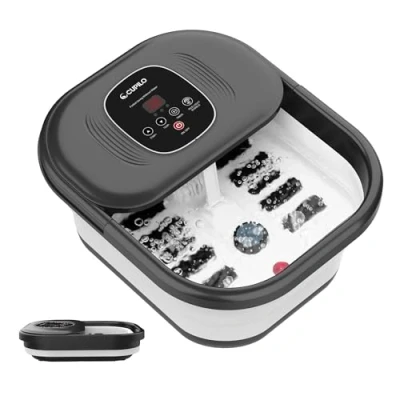 Image of CuPiLo Foot Spa Bath Massager with Heat, Collapsible Soaking Tub Bubbles, Red Light, Pumice Stone, and Shiatsu Massage Rollers, Pedicure for Relaxation, Gifts