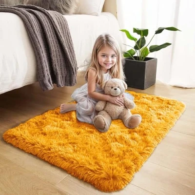 Image of Hafaa Rugs Living Room Fluffy Ochre Area for Bedroom Super Soft Small Thick Shaggy Pile Non Slip Shedding Rug Plush Carpet Dining Room, 50cm x 80cm