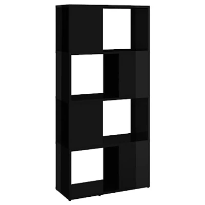 Image of vidaXL High Gloss Black Book Cabinet Room Divider, Engineered Wood Construct Freestanding Shelving Unit for Living Room, Office Modern Style, 60x24x124.5 cm