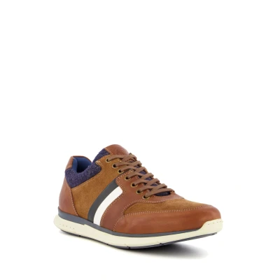 Image of Dune London Mens TRIGGER Side Stripe Trainers Tan Leather Size UK 8