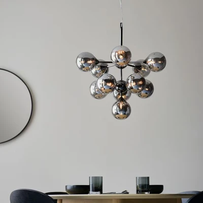 Image of Oscar 11 Light Multi Arm Glass Shade Ceiling Pendant Black Chrome