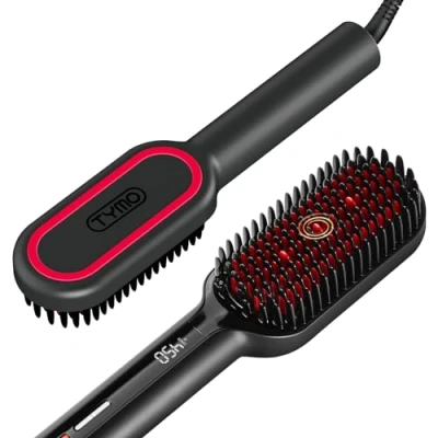 Image of TYMO Hair Straightener Brush Upgraded Ionic Plus Straightening with Dense Bristles, 16 Temps, Dual Voltage Heat for Women Flat Iron Comb Thick Curly