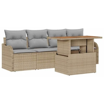 Image of vidaXL 5 Piece Garden Sofa Set with Cushions Beige Poly Rattan Acacia