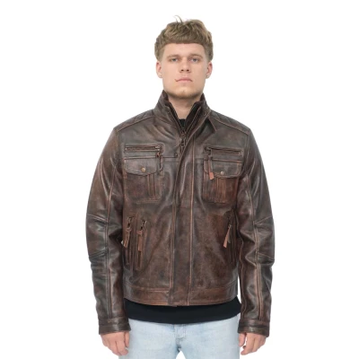 Image of Men&#039;s Brown Warm Vintage Brando Leather Biker Jacket S
