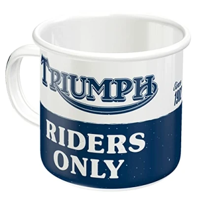 Image of Nostalgic Art Retro Enamel Mug 360ml Triumph Riders Only Gift Idea for Bikers Camping Vintage Design