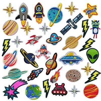 Image of 35 PCS Iron on Patches Solar System Appliques Stickers Woohome Embroidered Space Planets Applique Kit for Clothing, Jackets, Backpacks, Jeans