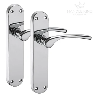 Image of Polished Chrome Door Handles on Backplate Lever Latch