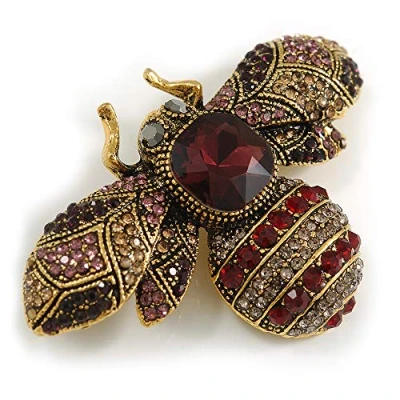Image of Avalaya Vintage Inspired Large Statement Crystal Bee Brooch in Aged Gold Tone 60mm Across