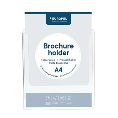 Image of Europel Wall Mounted Brochure Holder, for A4 Size, Crystal Clear Acrylic Literature Stand &amp; Dispenser, Booklet, Flyer Menu Display Dispenser Office, Restaurants Reception, Portrait