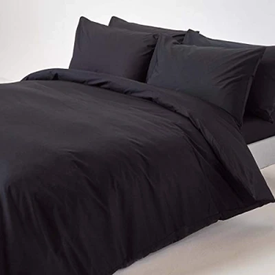 Image of HOMESCAPES Black Pure Egyptian Cotton Duvet Cover Set King Size 200 TC 400 Thread Count Equivalent 2 Pillowcases Included Quilt Bedding