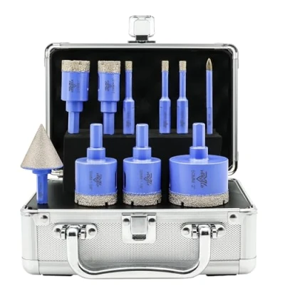 Image of Diamond Drill Bits Set 10Pcs 6/6/6/20/25/32/35/50mm Triangle Shank Tile Hole Saw Kit, 6mm Carbide Drill, 35mm Beveling Chamfer Bit for Porcelain Ceramic Granite Marble Dekton