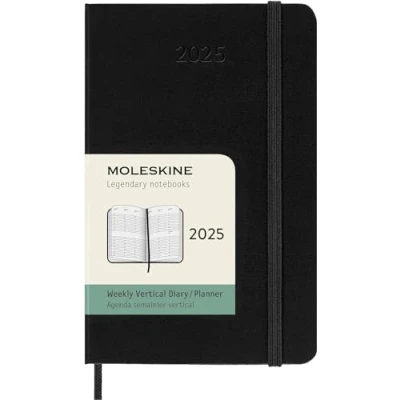 Image of Moleskine Weekly Planner, Vertical 12 Month 2025 Agenda, Hard Cover and Elastic Closure, Black Color, Pocket Format 9 x14 cm