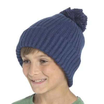 Image of A2Z 4 Kids Girls Boys Hats Ribbed Knitted Bobble Pom Beanie Hat KH1027 Navy 3 6