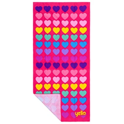 Image of Yello Lightweight Heart Beach Towel for Kids and Adults
