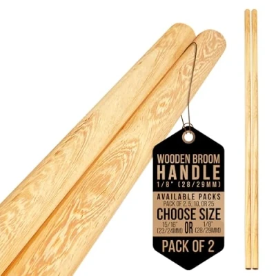 Image of Wooden Broom Handle Multipurpose Garden Shaft, Mop Handle, Broomstick Brush Pole, Plant Support Sticks for 120cm Long (Pack of 2, 1/8&quot; (28/29mm)