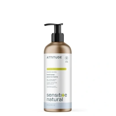 Image of ATTITUDE Gentle Hand Soap for Sensitive Skin, EWG Verified, Enriched with Oats, Dermatologically Tested, Vegan, Unscented, Aluminum Bottle, 473 mL