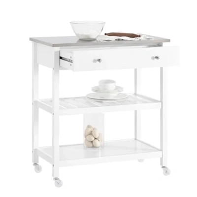 Image of SoBuy FKW47 SCH, Kitchen Trolley Cart Storage Serving with Stainless Steel Worktop, Black