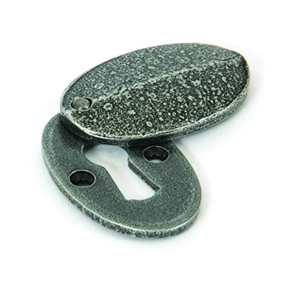 Image of Handmade Oval Escutcheon &amp; Cover 2&quot; x 1 1/8&quot; Pewter Patina