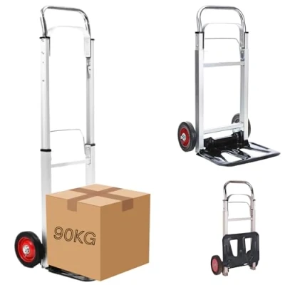 Image of Trendi Heavy Duty Folding Hand Truck Aluminum Trolley with 90KG Capacity, Foldable Multi Purpose Sack Barrow for Shopping, Camping, Garden &amp; Pallet Transport on Wheels