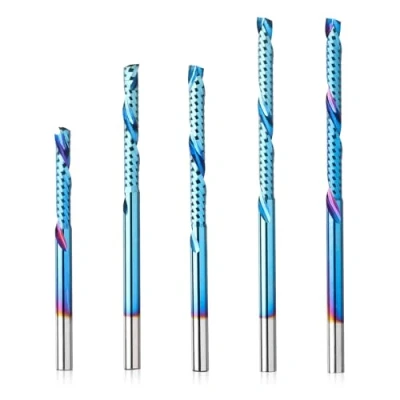 Image of Genmitsu 1/8 Inch Shank 5pcs Carbide Spiral O Flute Up &amp; Down Compression End Mill CNC Router Bits, Nano Blue Coat Carving Cutters for Wood Acrylic PVC PCB MDF, OC05A