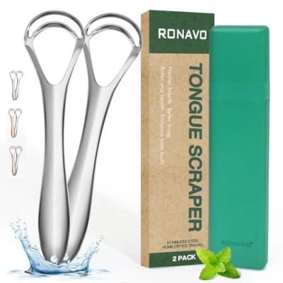 Image of RONAVO Tongue Scrapers for Adults with Thick Coating, Mental Scraper Dual Scraping Head Design Deep Clean, Bad Breath Gone, Help Improve Oral Hygiene