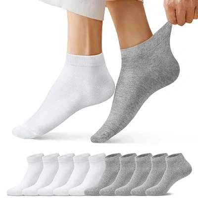 Image of FALARY Trainer Ankle Socks for Men Women 10 Pairs Sport Low short Grey White 9 11