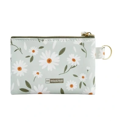 Image of Miquelrius Flat Wallet Size 120x80mm Zip Top and PU Print Spring Flowers Collection Daisy Green Flat, Green, 120 x 80 mm,