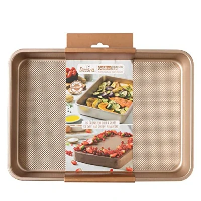 Image of Decora, 0070103 Gold Line Rectangular Baking Mould 34.7 x 24.5 5.5 cm, Ideal for Making Baked Goods, Robust Non Stick Metal