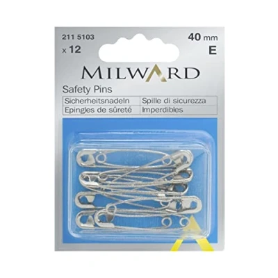 Image of MILWARD Safety Pins, Silver, 40mm, 12 Pieces