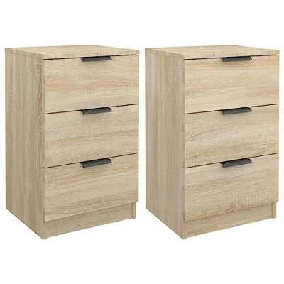 Image of vidaXL Bedside Cabinets, 2 Pcs Set, Sonoma Oak, Contemporary Styling, Stable Engineered Wood, Spacious Drawers, Bedroom Furniture