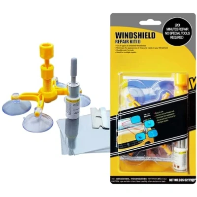 Image of Glamified Windscreen Repair Kit, Car Crack Kit for Fix Auto Glass Cracks/Scratch/Chips/Nicks/Half Moon/Star Shaped/Bulls Eye