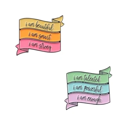 Image of I Am Beautiful Smart Strong Talented Powerful Enough Colorful Quotes Enamel Pins Encourage Phrase