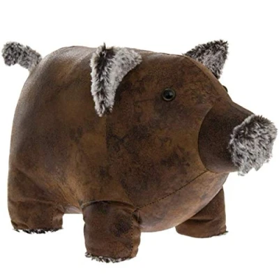 Image of Assorted Doorstop Door Stop Stopper Filled Heavy Faux Leather Novelty Wedge (Brown Pig Doorstop)