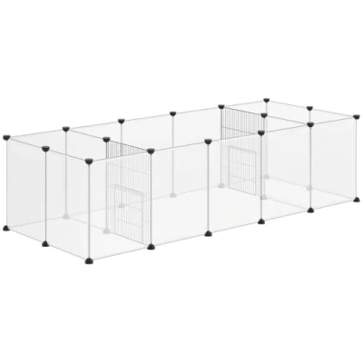 Image of PawHut Pet Playpen, DIY Small Animal Cage, 18 Panels Portable Metal Fence, for Guinea Pigs, Hedgehogs, 175 x 70 45cm White