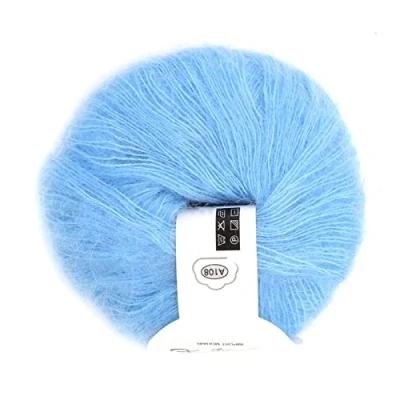 Image of Popular Soft Mohair Angora Wool Yarn for DIY Knitting (with a Crochet)(Light Blue)