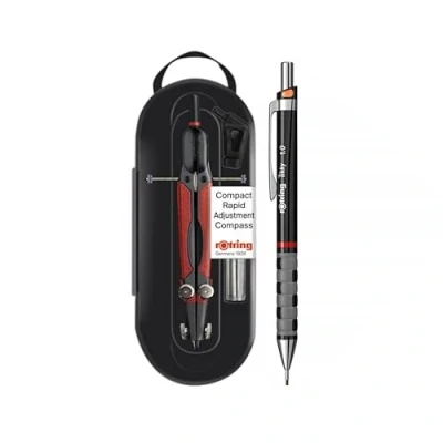 Image of rOtring Compact Giant Universal Compass Set with Lead Box and Mechanical Pencil Circles up to 520 mm 1.00mm Black Barrel