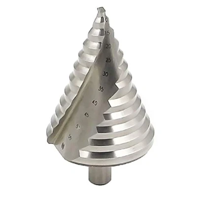 Image of Meichoon Large HSS Step Cone Drill Bit Set 6 60mm Spiral Groove 12 Steps Sizes, Cobalt Drilling Tool Hole Cutting, Enlarge, Metal Sheet, PVC Sheet Woodworking, Triangle Handle, DC18