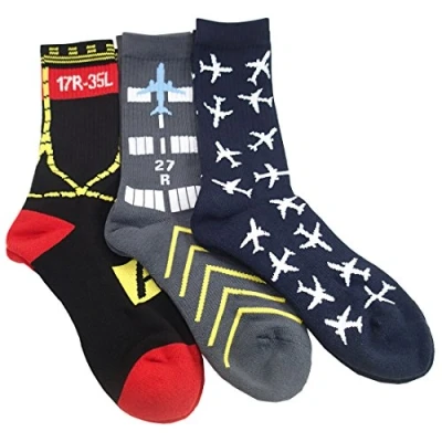 Image of Set of 3 Pairs, Aviation Themed Premium Crew Socks