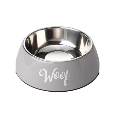 Image of House Of Paws Grey Woof 2 in 1 Dog Bowl, Medium