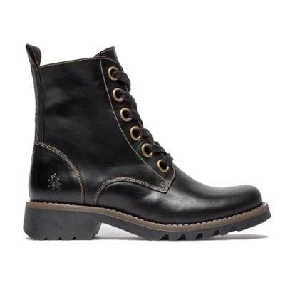 Image of Fly London Womens Black RAGI539 Casual Rug Leather Lace up Ankle Boots Size UK 4